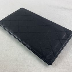 Authentic CHANEL Quilted Black Lamb Skin Leather Wallet.