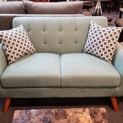 Brand New 60" Teal Midcentury Modern Loveseat