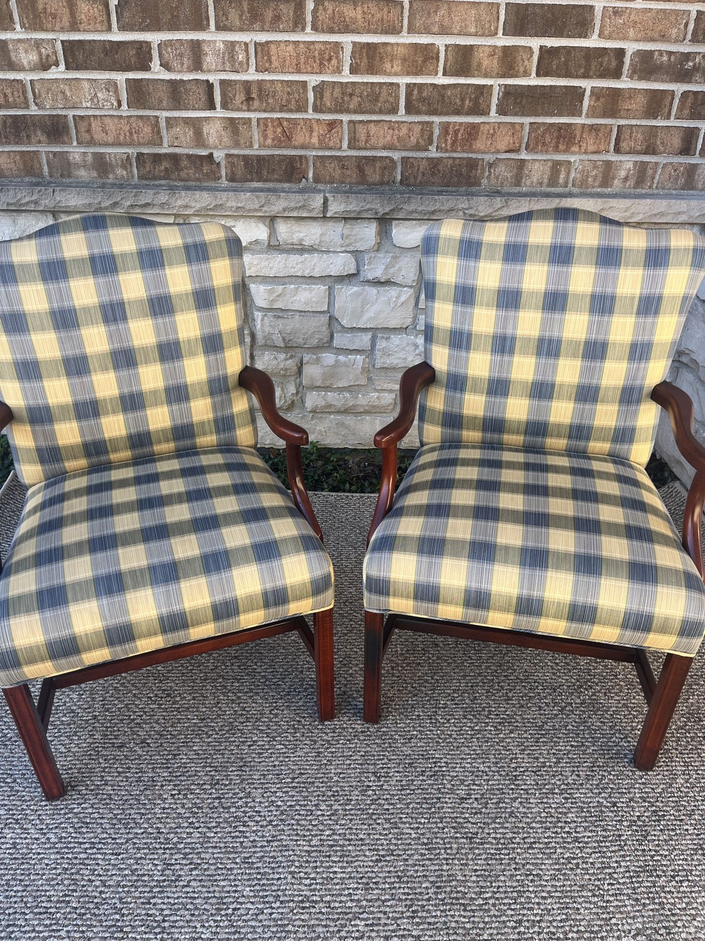 Pair Of Plaid Upholstered Armchairs, Walter E Smithe