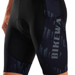 Bikewa Men's Bike Shorts 4D Padded Biking Road Cycling Bicycle Pants Biker Shorts for Men Zipper Pockets