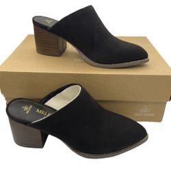 Melrose Ave suede black mules block heel pointed toe women’s Size 5