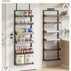 Over the Door Pantry  Craft Organizer, 6-Tier Large Wall Mounted Storage Spice Rack, Heavy-Duty Metal Adjustable Hanging Baskets for Pantry, Bedroom, 