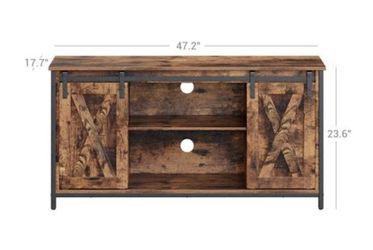 TV Stand with Adjustable Storage Shelves, Entertainment Center for 50 inch tv, TV Console with Sliding Barn Doors, TV Cabinet, Industrial Design, Rust