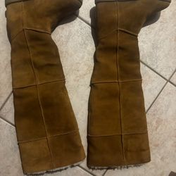 UGG FEMME OVER THE KNEE BOOTS CAMEL TAN BOOTS Shearling fur shoes wedge flats 