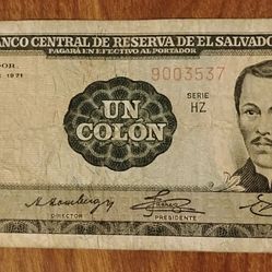 1974 El Salvador Vintage Colones Bill Banknote Currency 