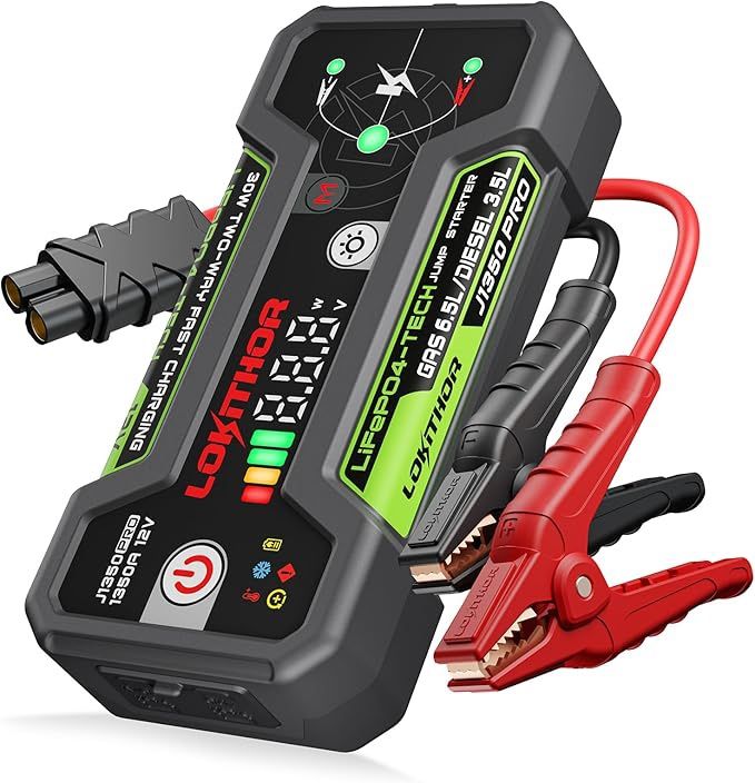 Portable Car Jump Starter 12V Battery Booster Jumper Cables, USB Charger Power Bank, Jump Box 1350 Amp Emergency Flashlight Portable Charger SUV Van
