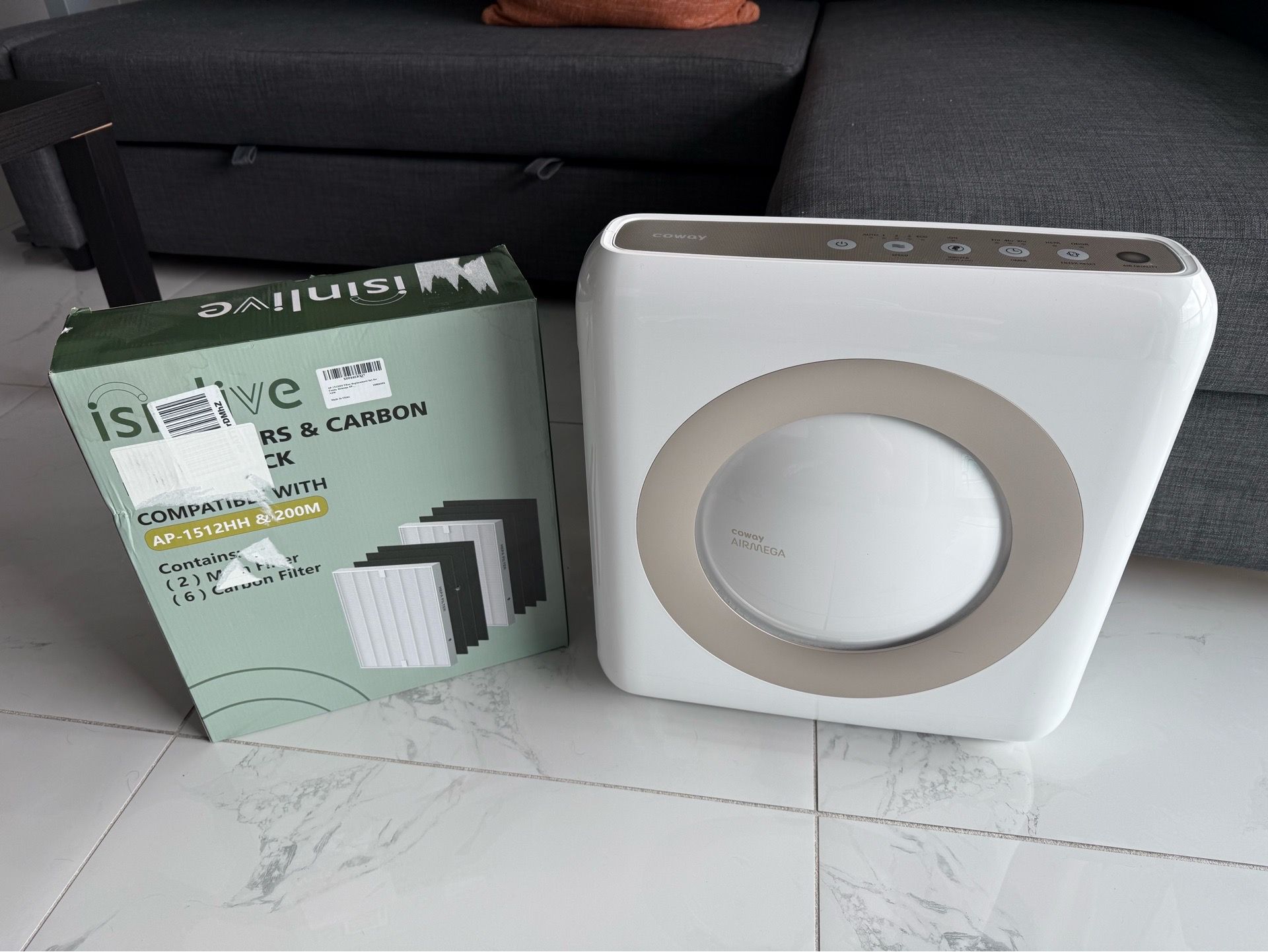 Air Purifier + FREE replacements - Coway Airmega AP-1512HH(W) True HEPA Purifier with Air Quality Monitoring, Auto, Timer, Filter Indicator, and Eco M