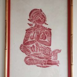 1950’s Asian Temple Rubbing in Bamboo Frame