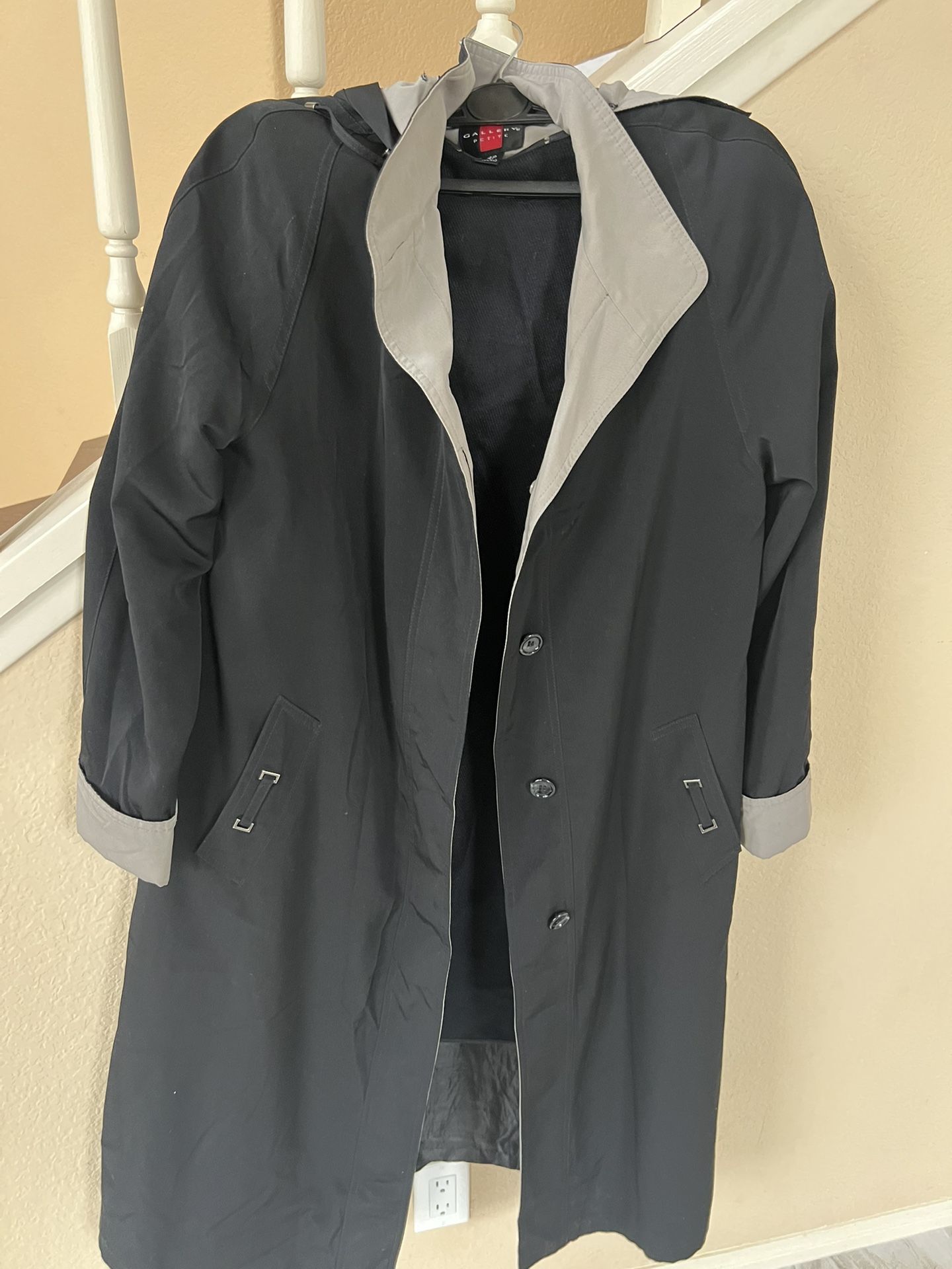 Gallery Petite Womens 4 Black Copper Accent Metallic Trench Raincoat Vampy Goth