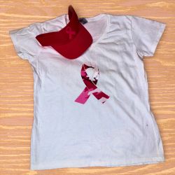 White T-shirt With Camouflage Breast Cancer Symbol