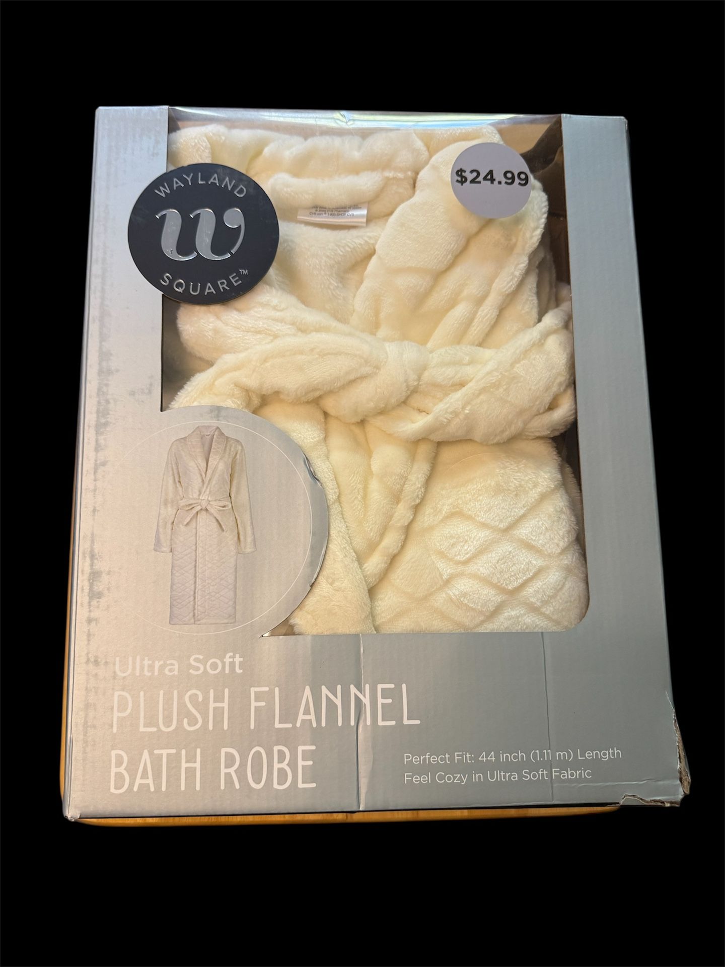 Plush Flannel Bath Robe White One Size Fits Most