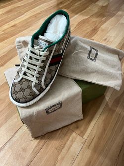 Gucci Tennis 1977 canvas Sneakers 11.5 Men's Beige x green GG Canvas