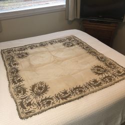 Early 1940s Turkish SilkTable Mat w/ Metallic Embroidery 