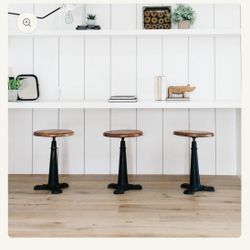 Iron Base And Wood Top Screw Stools