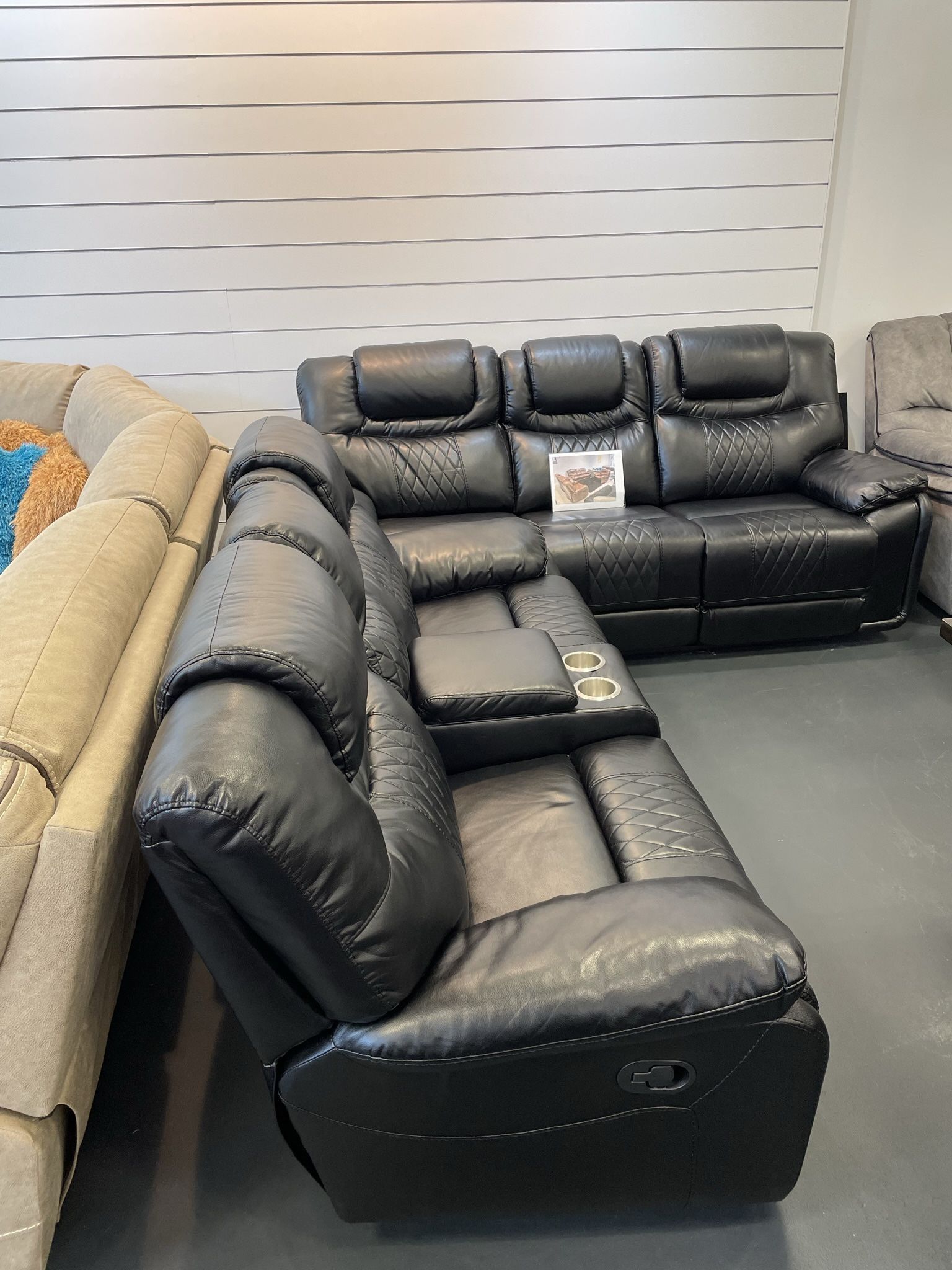 Holiday sale. Santiago, black leather reclining sofa and loveseat set only $1299. Easy finance option. Same day delivery.