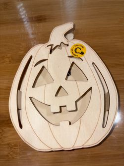 Wooden Jack-O-Lantern Light-Up Halloween Decoration