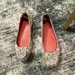 Tory Burch 32727 HICKS GARDEN Minnie Travel Ballet With Logo Printed Napa Leather Size 5M