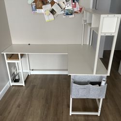 Large White L-shaped Desk For Work, Study, Gaming