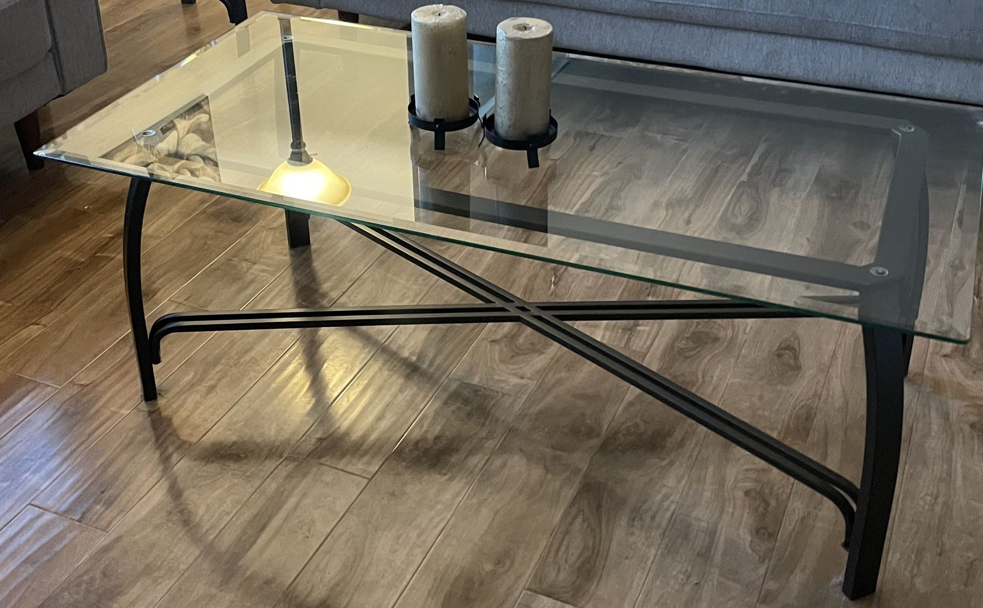 Glass And Brown Coffee Table 