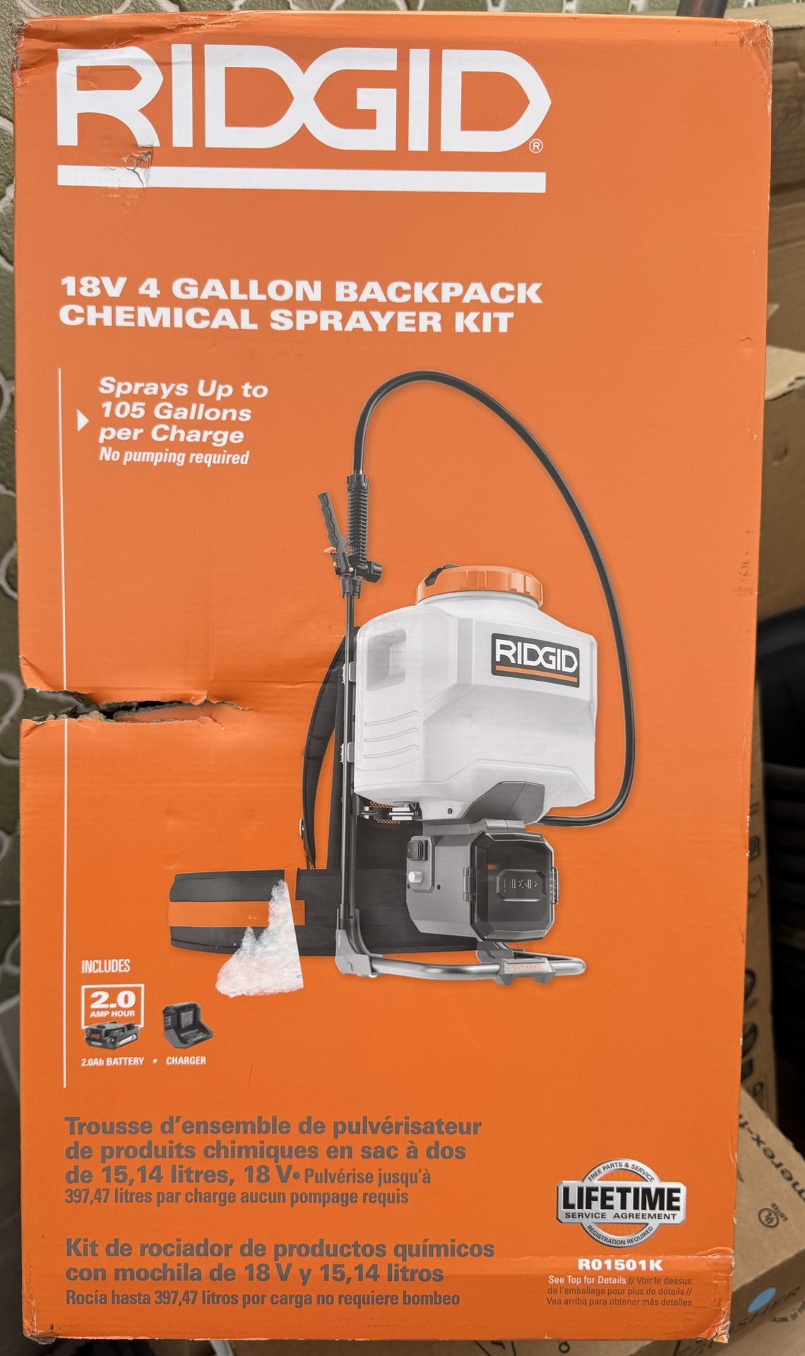 RIDGID 18-Volt Cordless Battery 4 Gal. Backpack Chemical Sprayer with 2.0 Battery and Charger