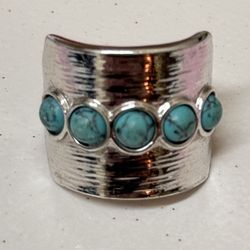 Lia Sophia,"PUDDLE JUMPER" Genuine Turquoise Stones Silver Tone Ring, Size 9