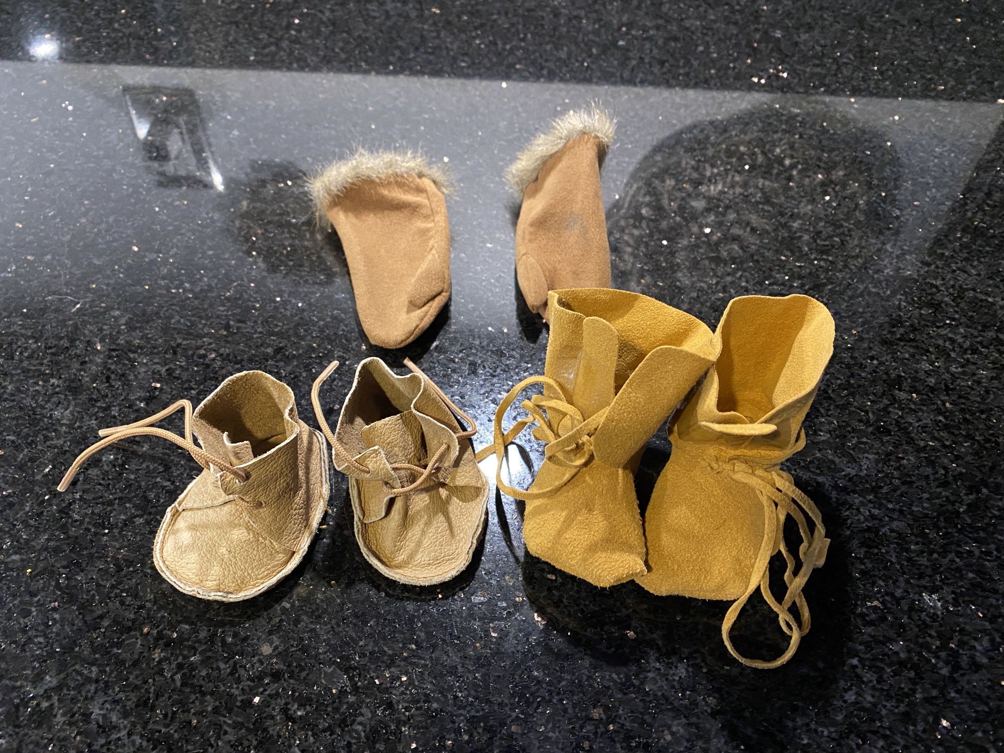 2-pairs Doll Shoes/Boots & a Pair of Gloves for 18” Porcelain Dolls Shoe Size 2”