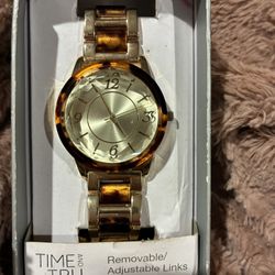 Time & True Tortoise Gold Tone Adjustable Watch NEW Needs Battery 