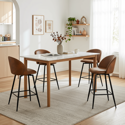 Homy Casa Haseeb 4PC Counter Height Barstool Set 26” Upholstered Bar Chairs with Curved Backrest, Footrest and Metal Legs in Brown and Black Open Box