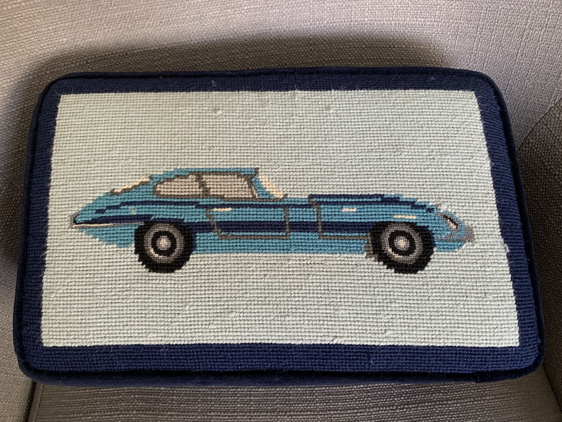 Jonathan Adler Sports Car Needlepoint Footstool