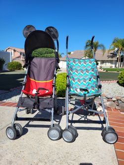 Two Strollers, Mickey Mouse (Disney) & Blue/Green, light, easy-fold