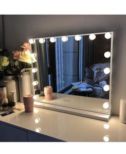 Vanity Mirror with Lights, Hollywood Lighted Makeup Mirror with 15 Dimmable LED Bulbs for Dressing Room & Bedroom, Slim Metal Frame Design, White