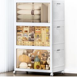 NEW - 3 Bins Extra Large Stackable Storage Bins with Lids&Wheels