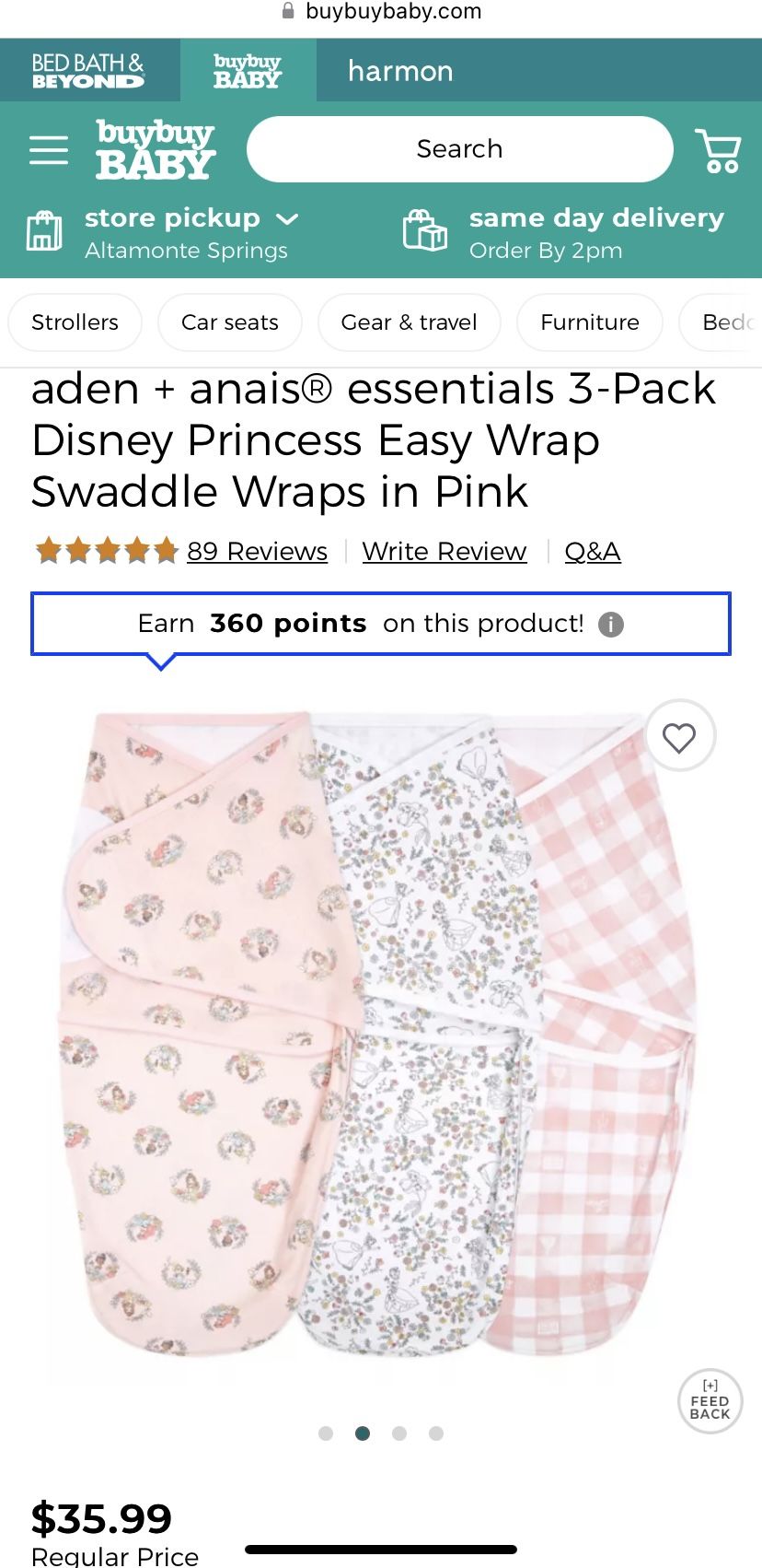 Aden + Anais Essentials 3 Pack Disney Princess Easy Wrap Swaddle Wraps In Pink