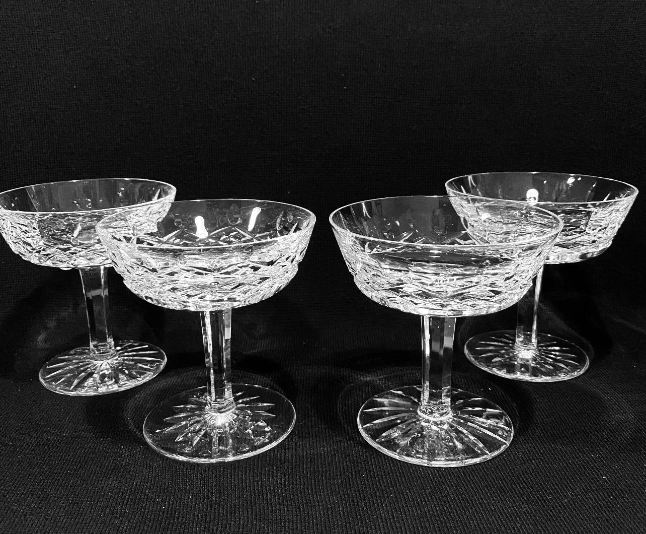 Vtg WATERFORD Lismore Set of 4 Champagne Coupe/Sherbet Crystal Glasses 4 1/8”.