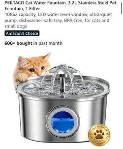 PEKTACO stainless steel pet water fountain 3.2 L