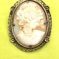 Genuine Pretty Lady Shell Cameo Brooch