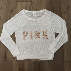 Pink Victorias secret white y2k sheer light weight sequin long sleeve top M
