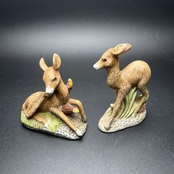 Vintage 2 Ceramic Deer Fawn Figurines Kitschy Country Cabin Rustic Farmhouse