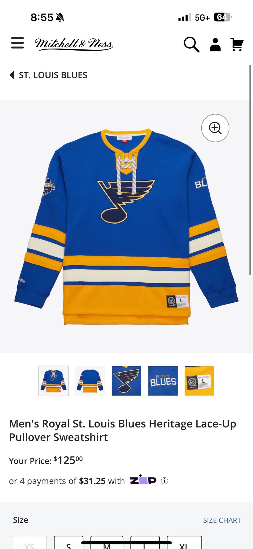 Nwt Men’s Size Large Royal St. Louis Blues Heritage Lace-Up Pullover Sweatshirt