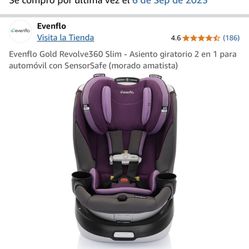 Evenflo Gold Revolve360 Slim - Asiento giratorio 2 en 1 para automóvil con SensorSafe (morado amatista)