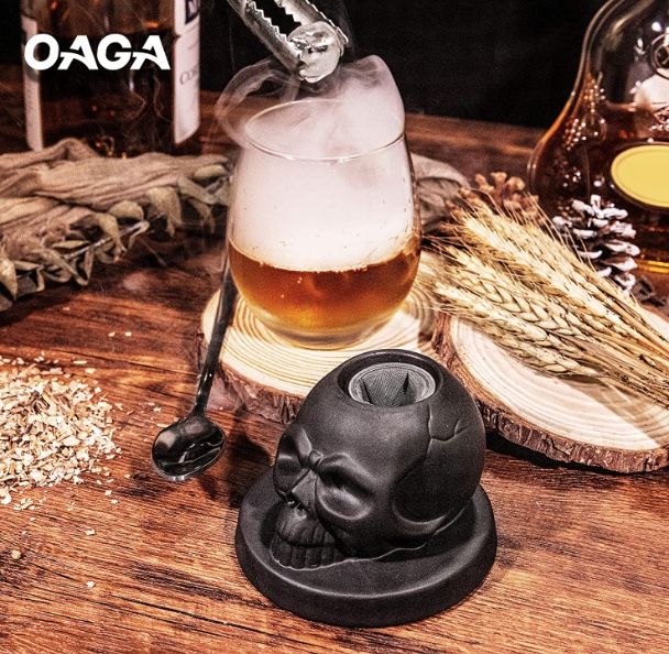Skull Cocktail Smoker Kit with 4 Flavors Wood Chips - Bourbon, Whiskey, Drink Smoker Infuser Kit, Old Fashioned Smoker Kit