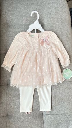 New Nannette Baby Girls /White Floral Lace 2-Piece Dress & Pants Set 12M