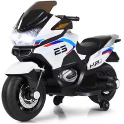 12.8 in. 3 Plus Years old Ride On Motorcycle Electric Motor Bike White