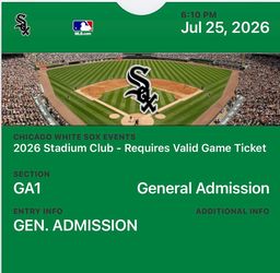 8  White Sox Stadium Club Tickets Jul 25 2026
