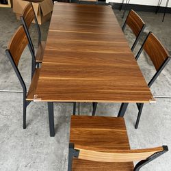 Dining Table & Chairs Set for 4-8, 63" Extendable Kitchen Table and 6 Chairs, Dining Room Table with Metal Frame & MDF Board, Perfect for Small Space,