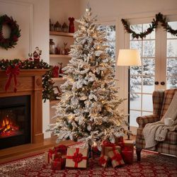 Artificial Unlit Snow Flocked Design Cedar Tree
