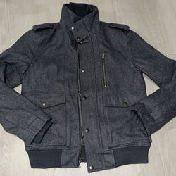 G BY GUESS Men's Bomber Button Jacket Wool Blend Gray M