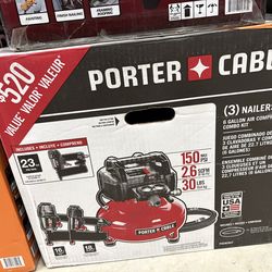NEW IN BOX Porter-Cable 6 Gal. 150 PSI Portable Electric Air Compressor with 16-Gauge, 18-Gauge and 23-Gauge Nailer 3 Tool Combo Kit