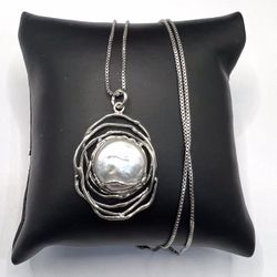 925 Sterling Silver Wired  Freshwater Pearl Pendant Necklace Size 18”