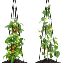 Garden Trellis for Climbing Plants Outdoor, 67" Tall Cucumber Trellis, Obelisk Plant Support for Climbing Vine Vegetable Tomato Peas Bean Trellis, Bla